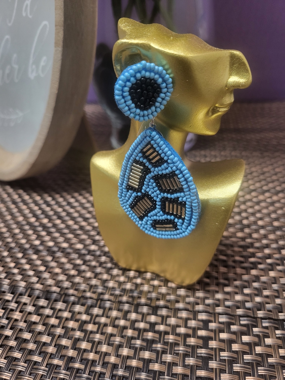 Blue Beaded Teardrop Earrings